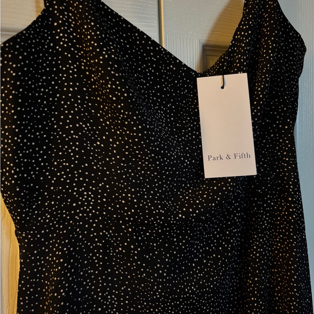 Park & Fifth Strapless Black Dress with White Dots “Willow”